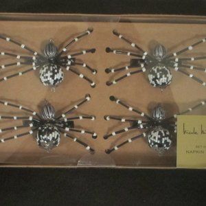 Nicole Miller Halloween Black White Beaded Spider Napkin Rings Set Of 4